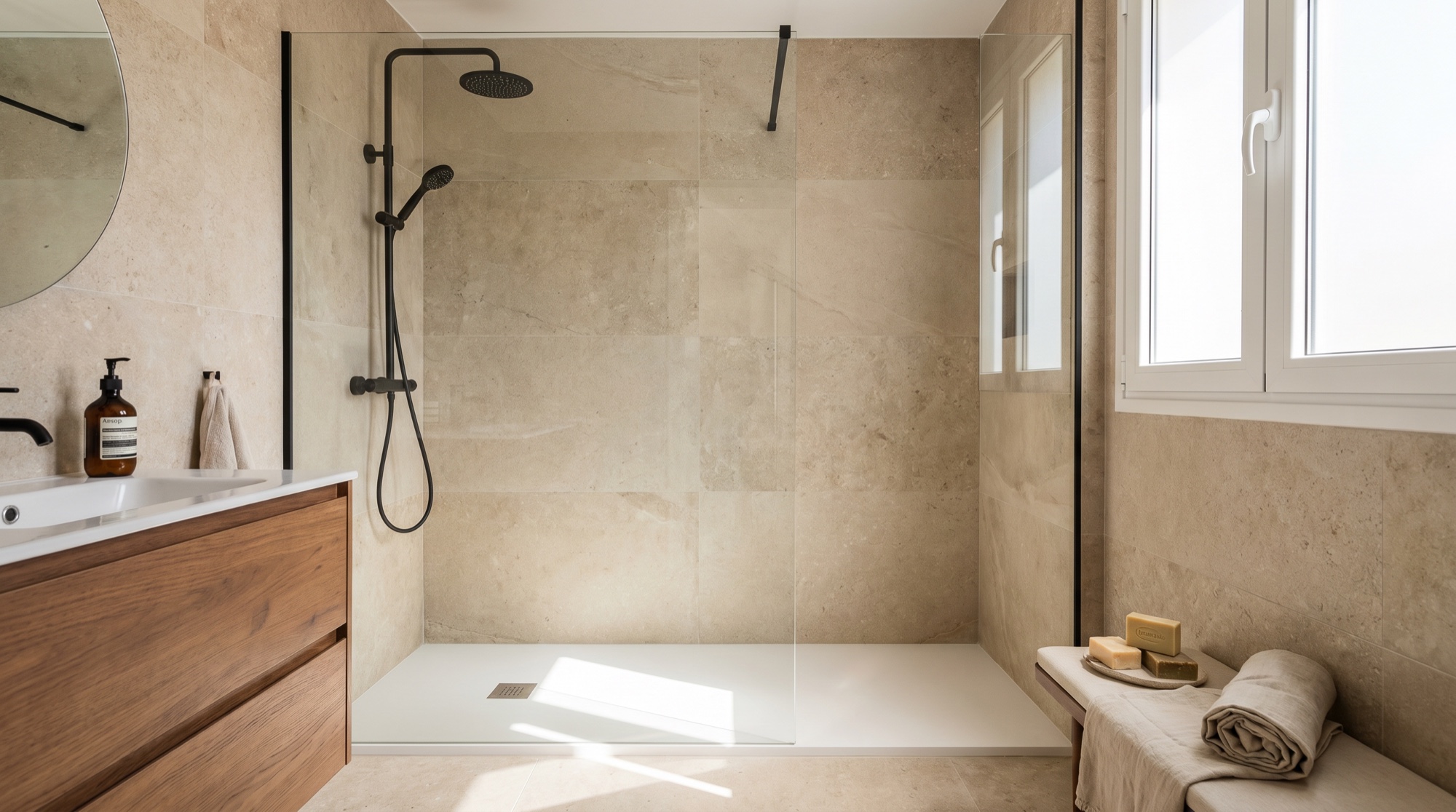 Baño reformado en Cádiz con ducha a ras de suelo