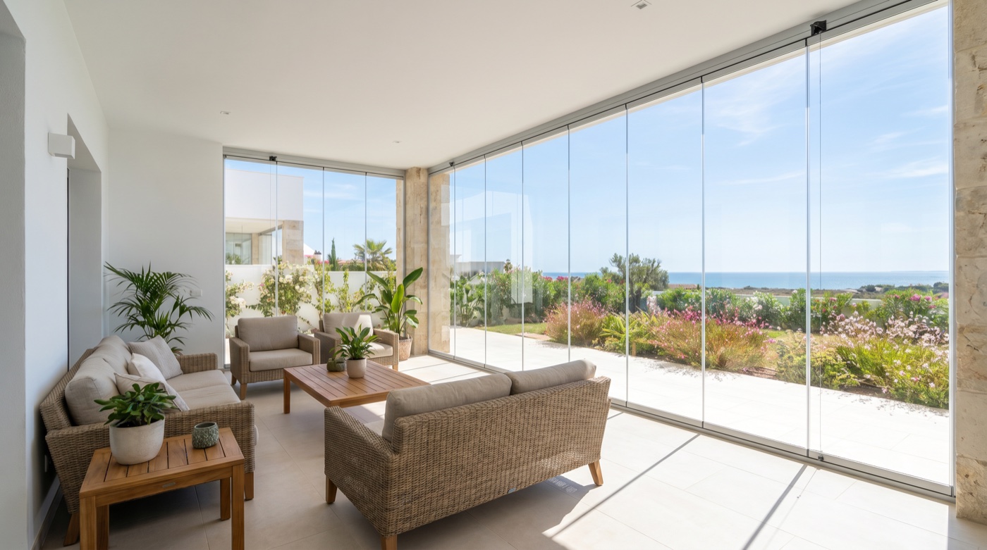 Folding glass curtains installed on a terrace in Cádiz